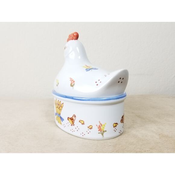 Chicken Hen Nest Ceramic Trinket Box Prestige Place 5 1/2" Japan Farmhouse Decor - Picture 8 of 14